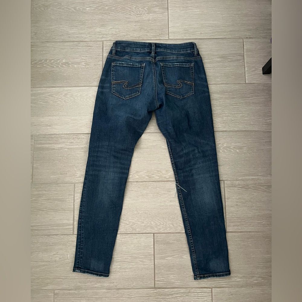 Silver Jeans Distressed Blue Dark Wash Sam Boyfriend Mid Rise Jeans 27 / 27 - Picture 5 of 7